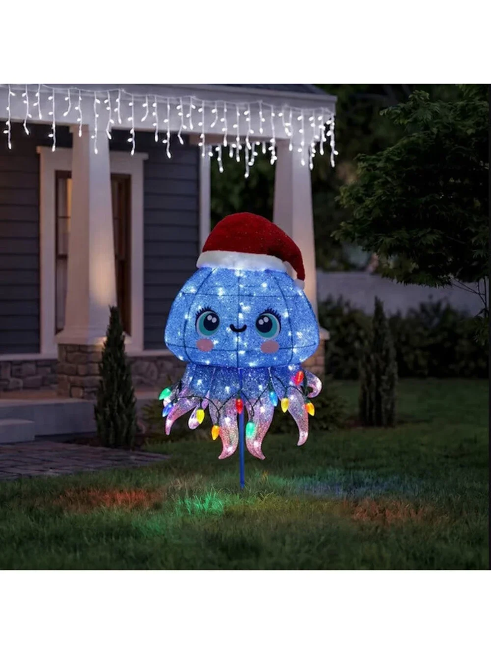RARE 3.33 FT Twinkling Jellyfish Christmas LED Yard Ornament Coastal Fish HTF